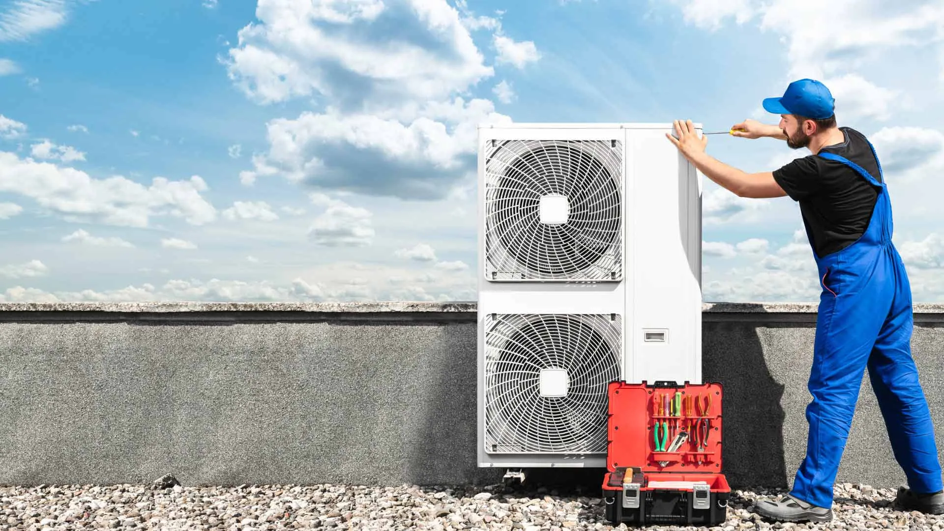 Ice Blast technician securing an air conditioning unit